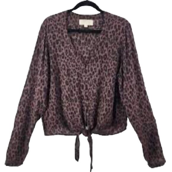 Cloth and stone, black and brown animal print tie up top size small - Picture 2 of 7